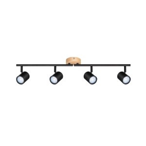 NETTLIFE Deckenstrahler Schwarz mit 4 Spots, Holzsockel. Drehbar, schwenkbar, GU10-Fassung. Für Decke und Wand.