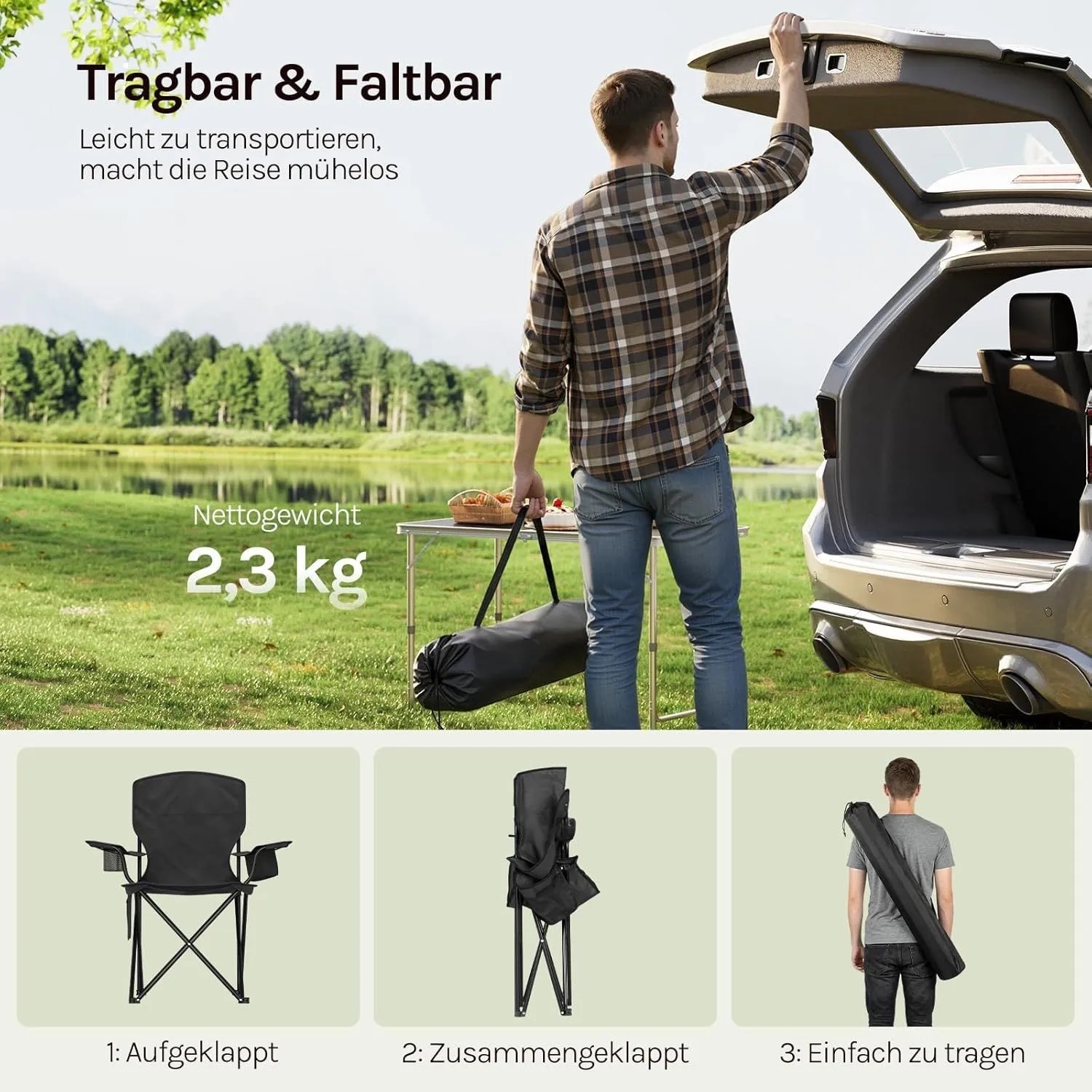 WOLTU Campingstuhl Klappbar Leicht mit Hochlehne Kühltasche Getränkehalter_7