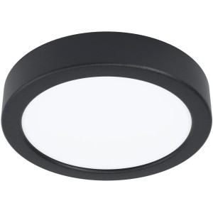 Runde, schwarze Eglo LED Aufbauleuchte Fueva 5 mit weißem Diffusor. Moderne Deckenleuchte.