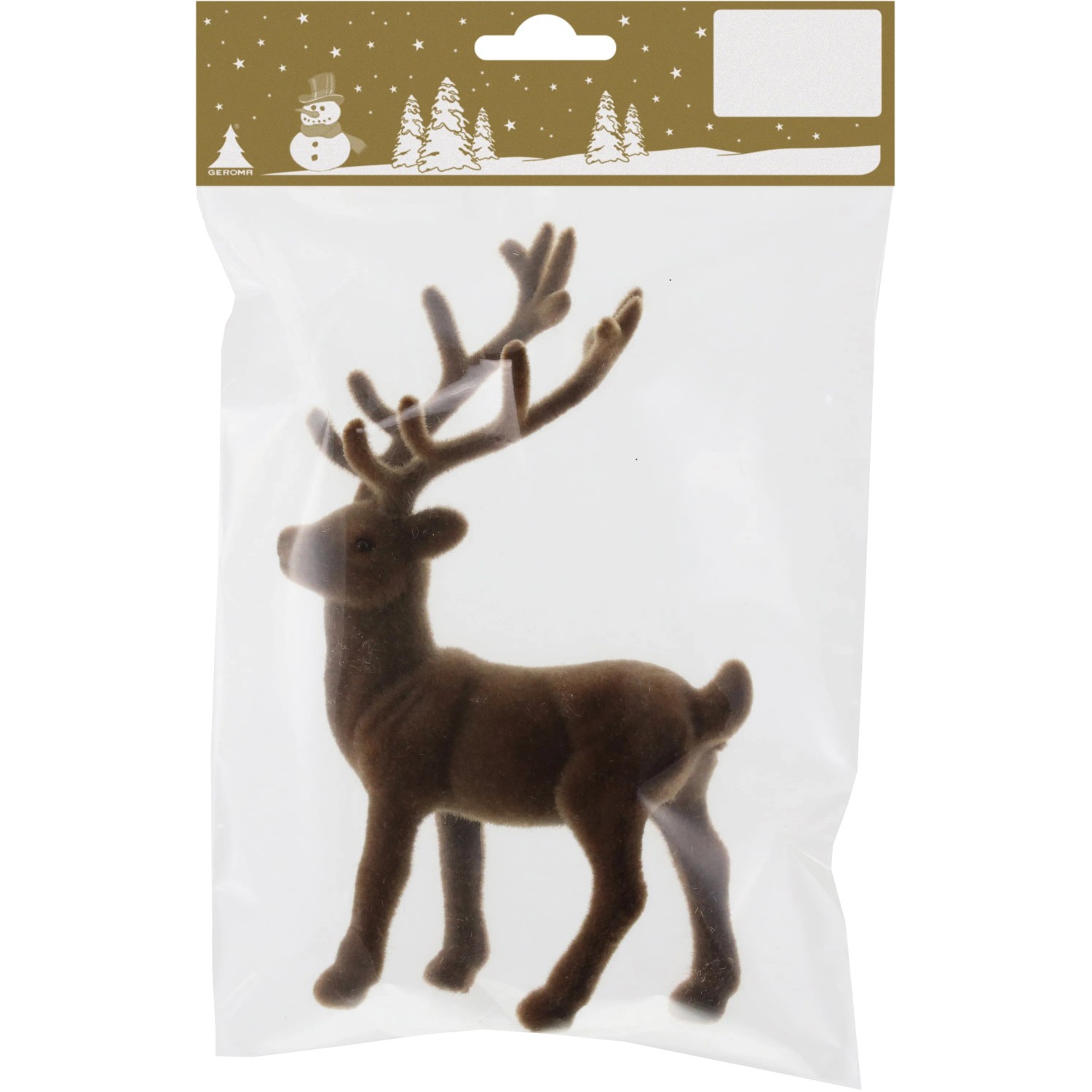 Weihnachtliche Hirschfigur stehend aus Kunststoff beflockt Braun 17 cm