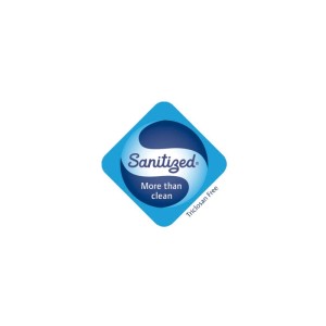 Blaues Sanitized Logo mit Schriftzug "More than clean" und "Triclosan Free".