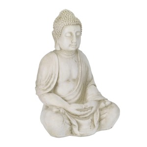 Relaxdays Buddha Figur Polyresin Creme Wetterfest 70 cm x 45 cm x 35 cm 7,5 kg