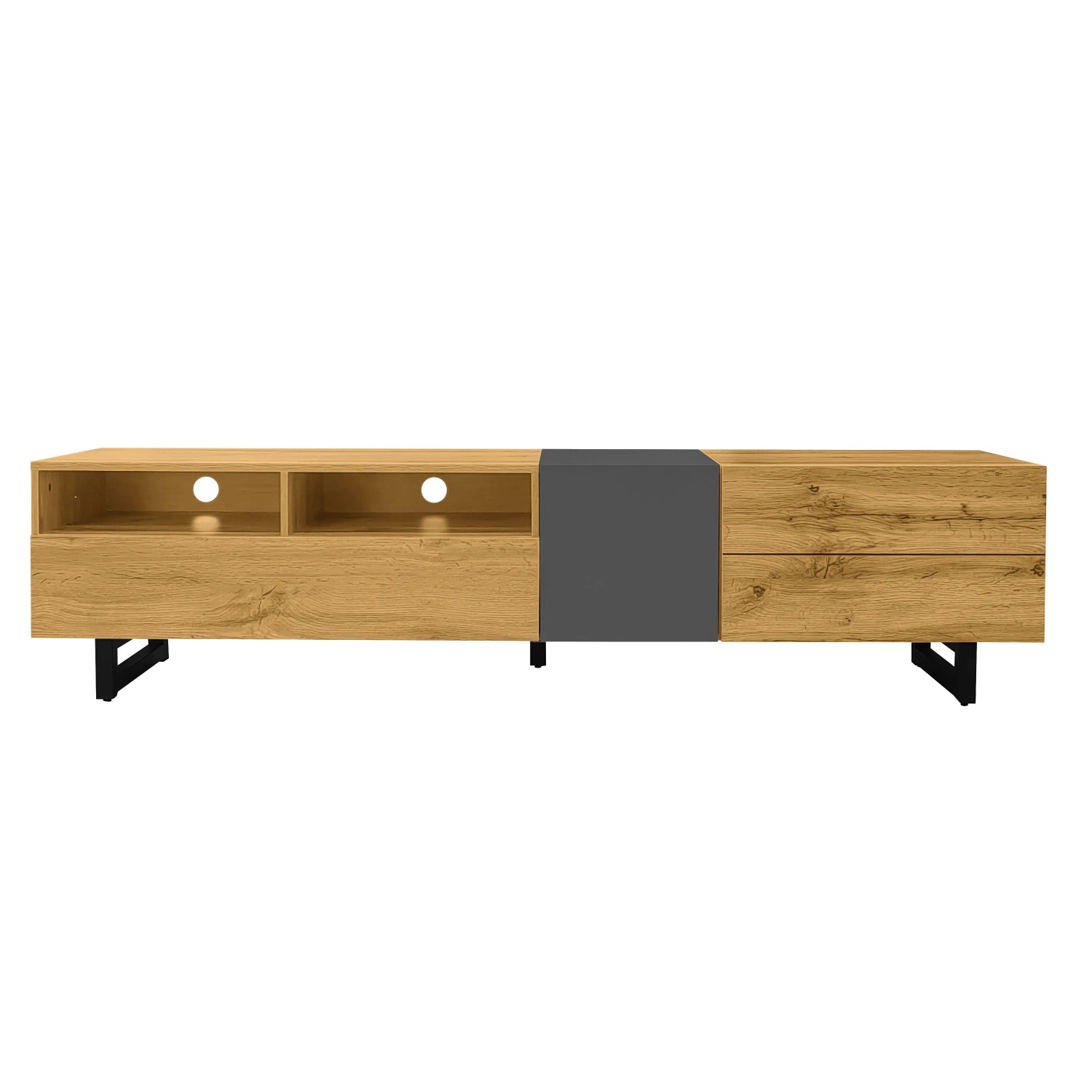 okwish TV Schrank mit Türen Fächern Metallbeinen Retro Holzmaserung 170x36.5x42cm Natur