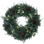Künstlicher Weihnachtskranz Ø 60cm mit grünen Blättern, roten Beeren, Zapfen und hellen Farnwedeln.