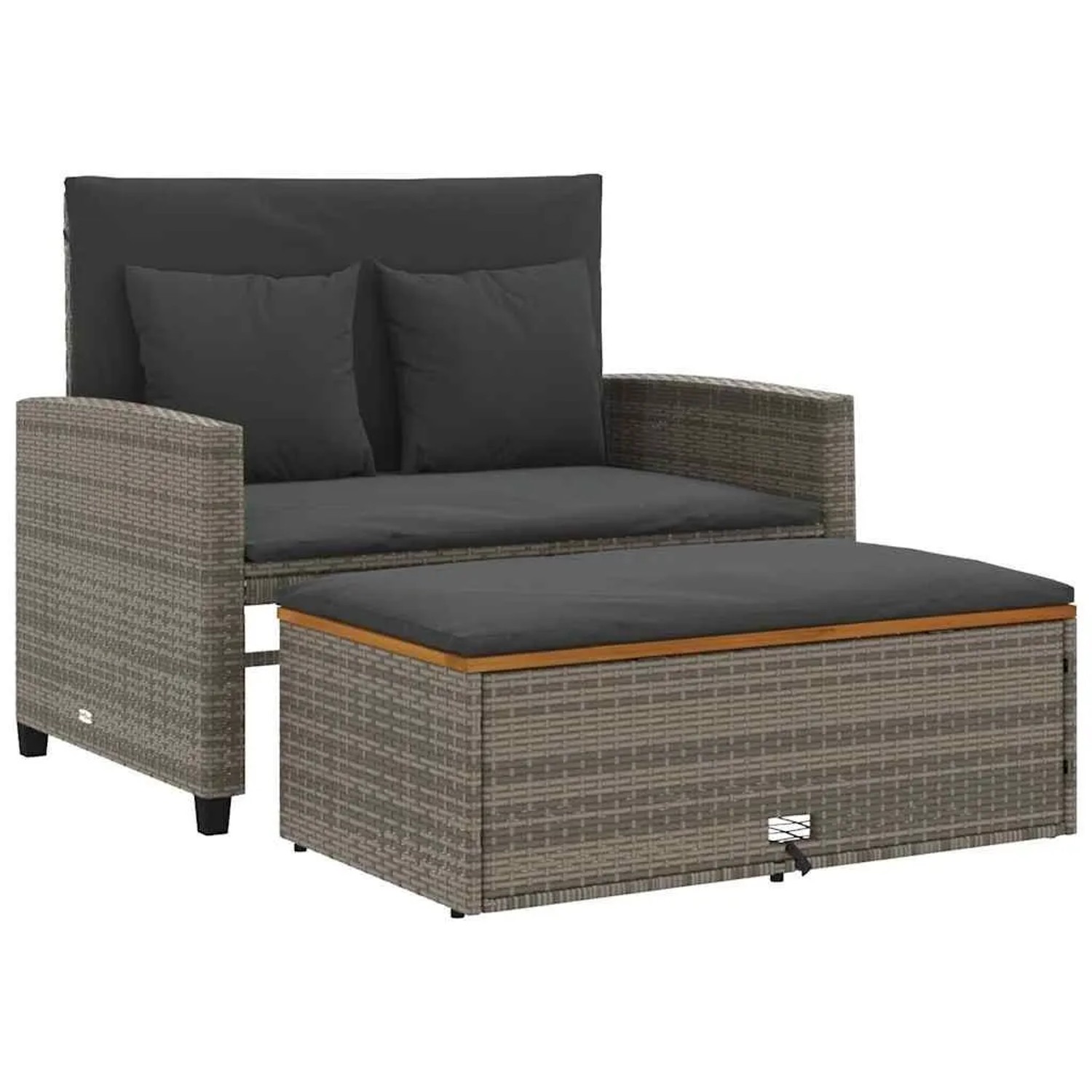 vidaXL Gartensofa mit Kissen 2-Sitzer Grau Poly Rattan & Akazienholz 365142