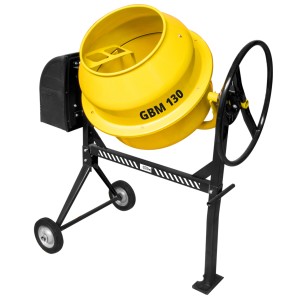 Güde Betonmischer GBM 130 in Gelb-Schwarz. Baugerät mit 130 Liter Trommelvolumen.
