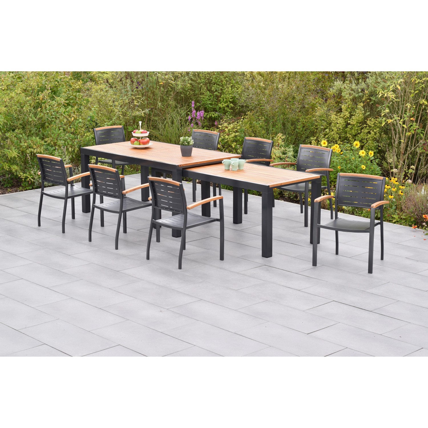 Merxx Tinos Set 9-tlg. mit Flex-Gartentisch Ausziehbar 180/360 x 100 cm günstig online kaufen