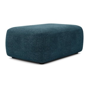 Blauer Vente-unique Sitzhocker Daviso aus Strukturstoff, 100 cm lang, rechteckig mit abgerundeten Kanten.