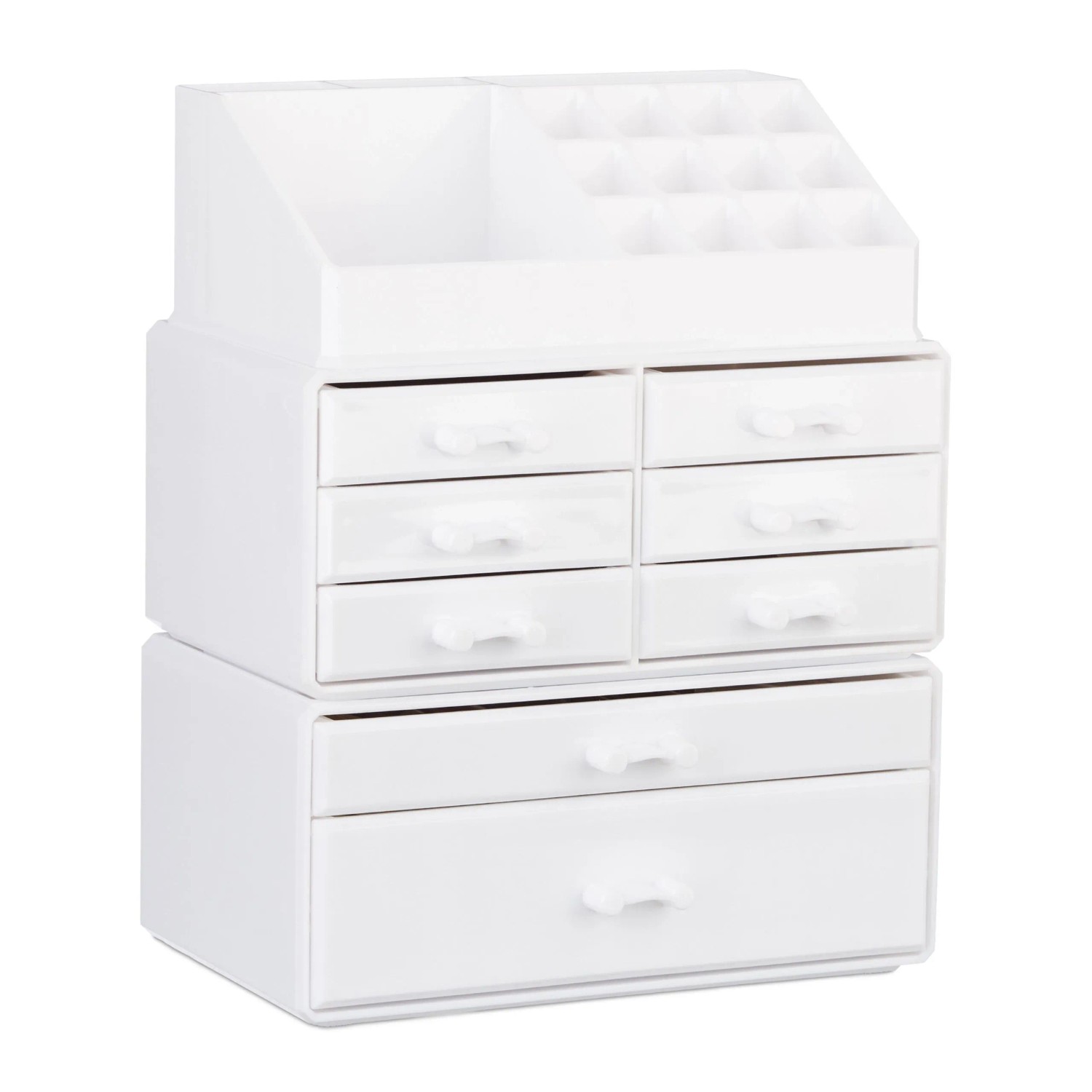 Relaxdays Make Up Organizer mit 8 Schubladen Acryl Weiß Stapelbar 30 cm x 24 cm x 14 cm 2,2 kg