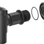 Schwarzer Waterform Wasserhahn für Regentonnen mit Dichtung und Anschlussstück.