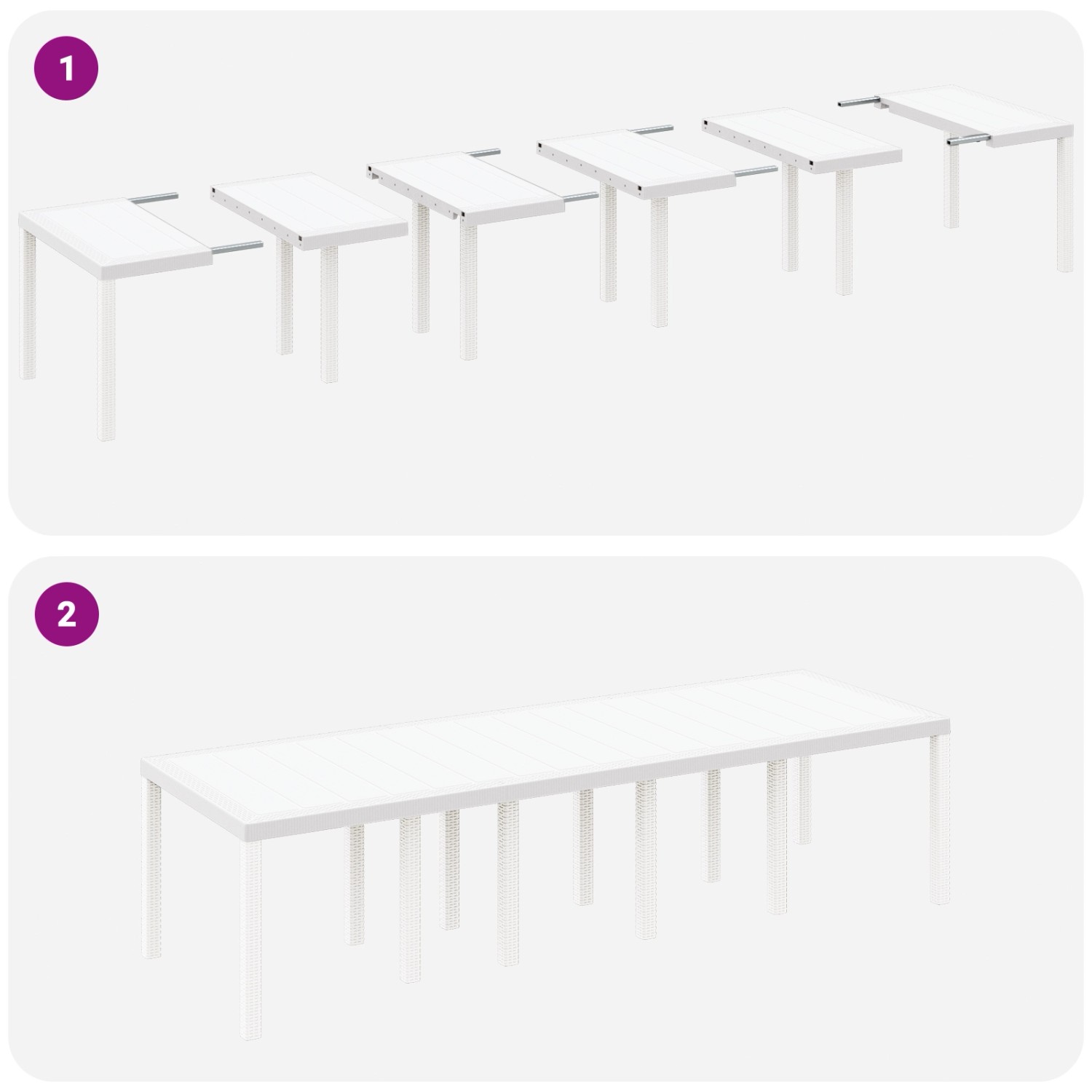 vidaXL Garten Essgruppe, 13-teilig, weißes Poly Rattan, erweiterbarer Gartentisch und Stühle.