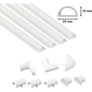 D-Line Kabelkanal-Set, 12-teilig, weiß, mit Kanälen, Verbindungsstücken und Ecken zur Kabelverlegung.