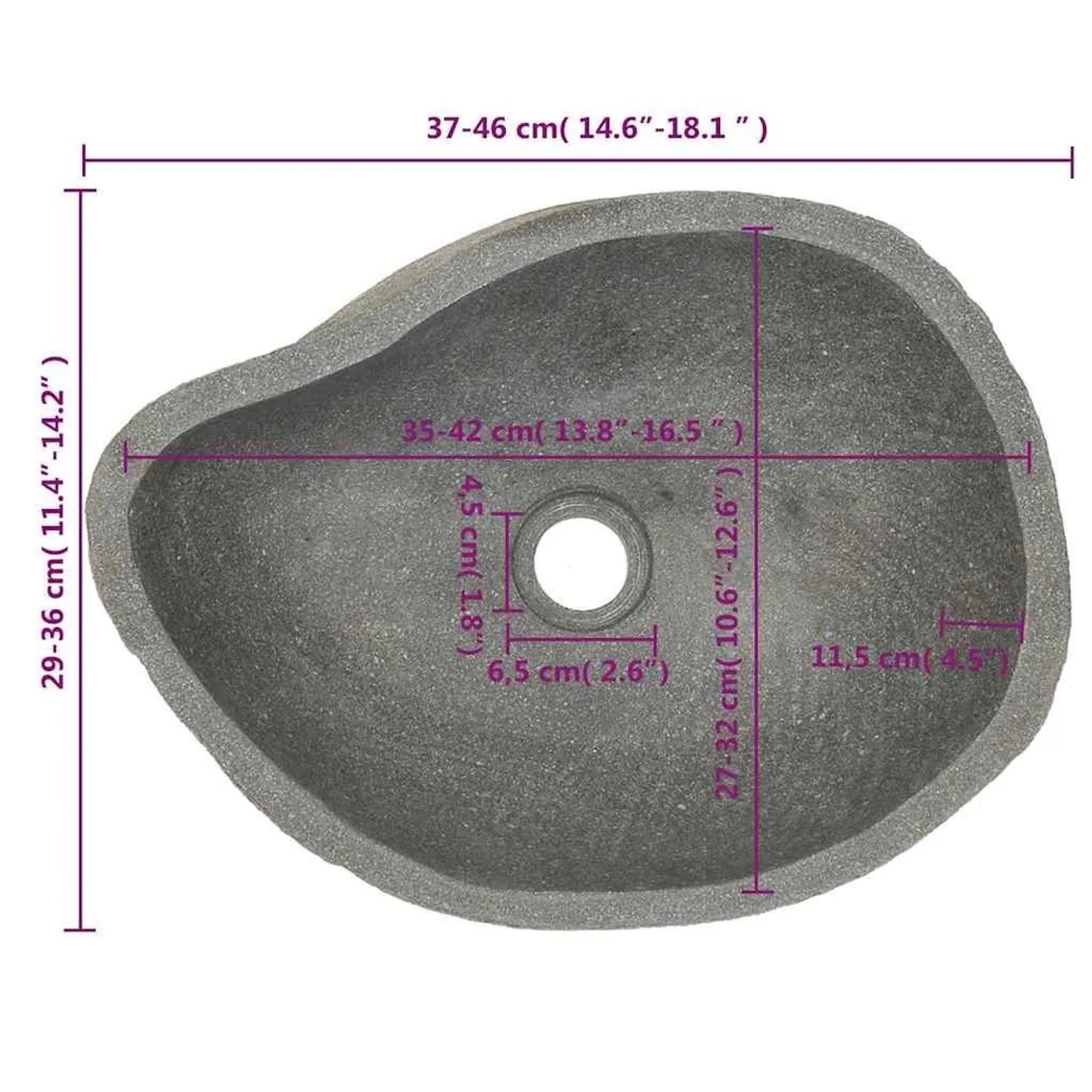DELUKE Naturstein Waschbecken Oval Flussstein Aufsatzwaschbecken Waschschale Waschtisch Handwaschbecken Oval 37-46cm_7