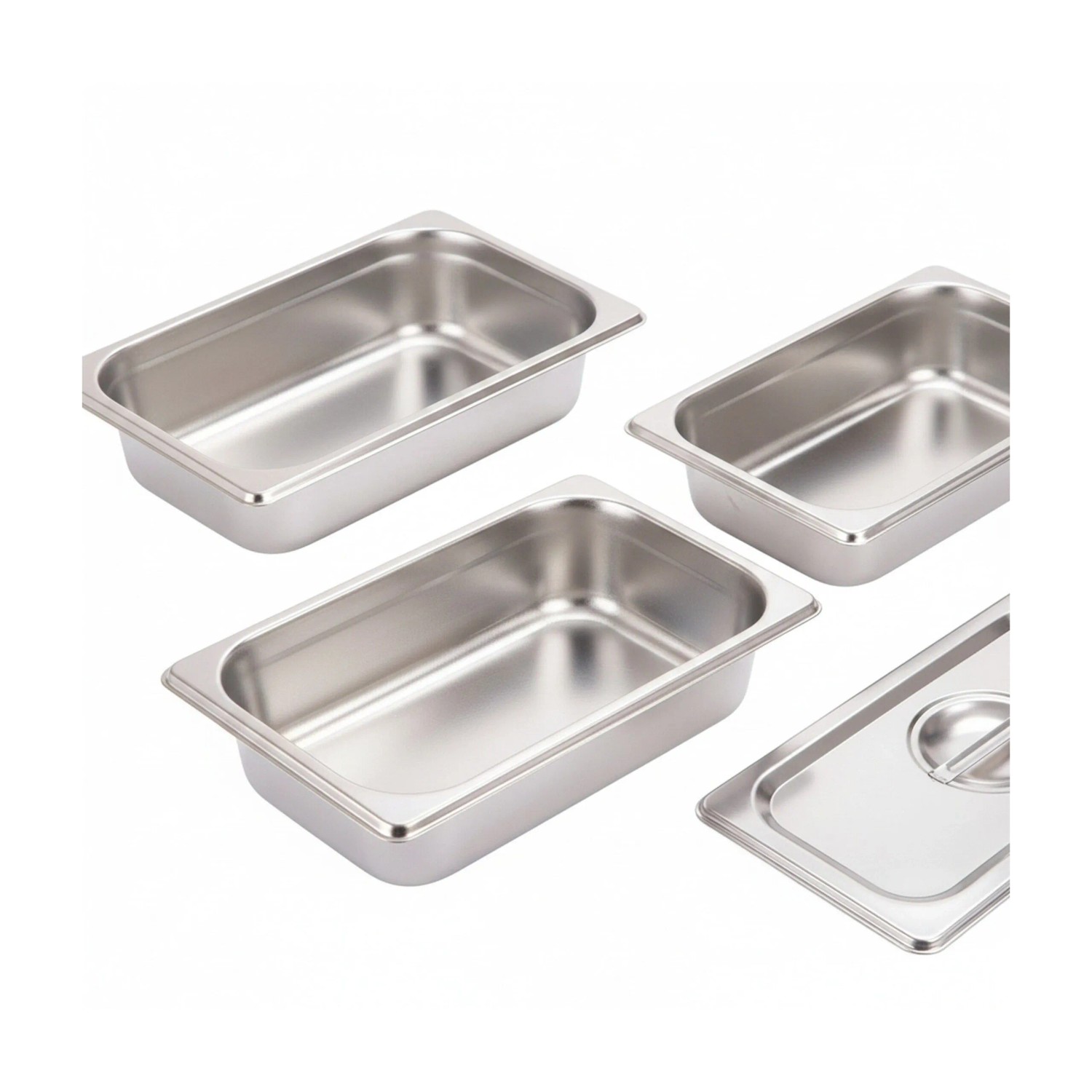 Relaxdays Gastronorm Behälter 3er Set Edelstahl Silber Stapelbar mit Deckel 6,5 cm x 32,5 cm x 17,6 cm