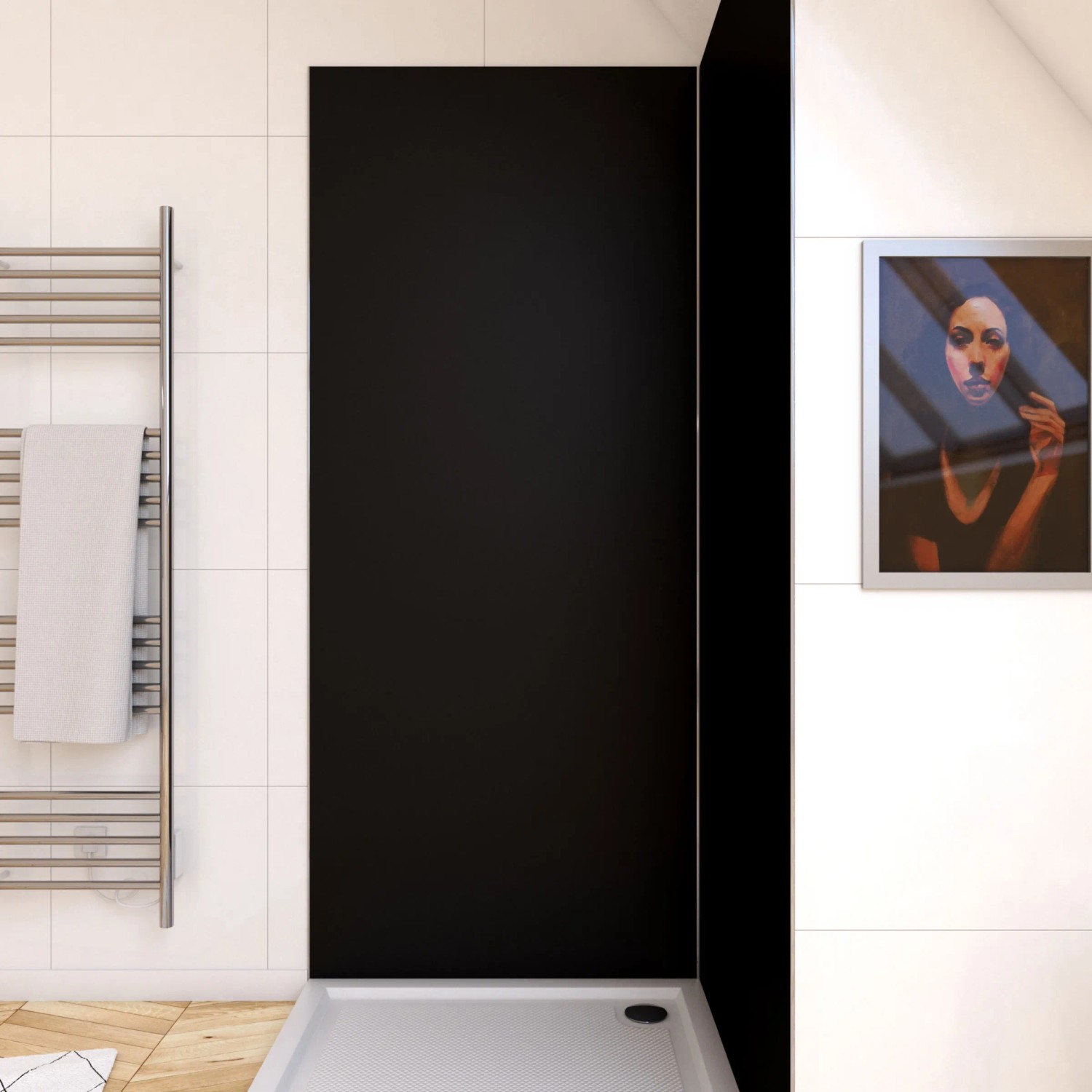 Aurlane Design-Duschwand Satin Schwarz 90 cm x 210 cm x 0,3 cm