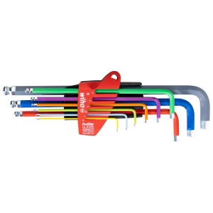 Wiha ProStar 9-teiliges Sechskant-Stiftschlüssel-Set mit farbigen Kugelkopf-Schlüsseln im roten Halter.