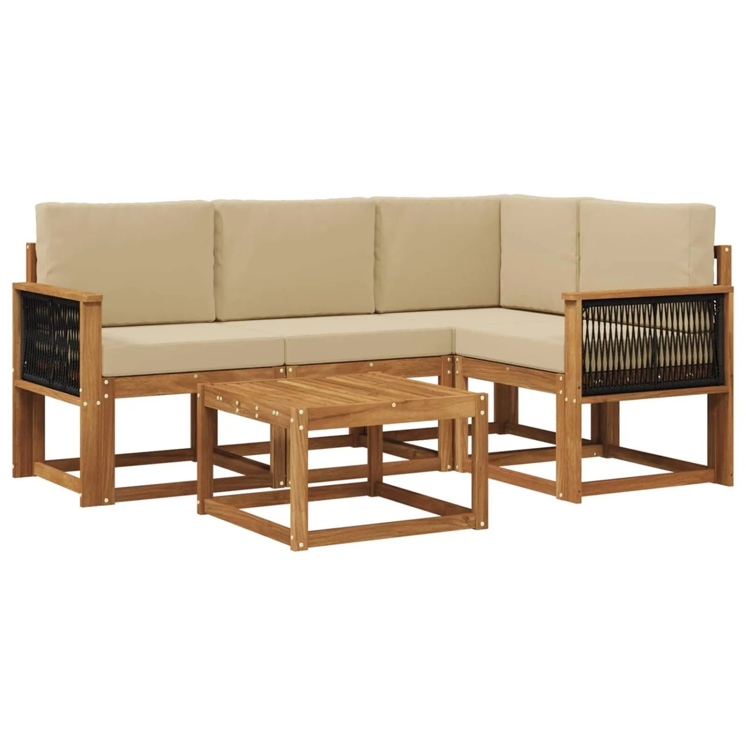 vidaXL Outdoor-Sofagarnitur mit Kissen 5 Stk Natur und Beige Polyester 3385194