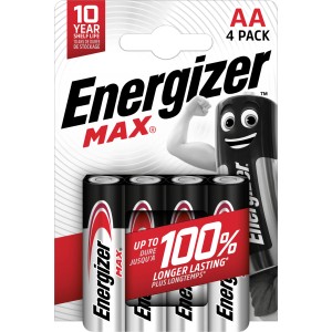 Energizer Max AA Mignon Batterien, 4er-Pack. Alkaline Batterien für Geräte mit hohem Energiebedarf.