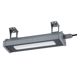Graue LUXULA LED Hallenleuchte, 50W, mit Halterung und Kabel. Neutralweißes Licht.