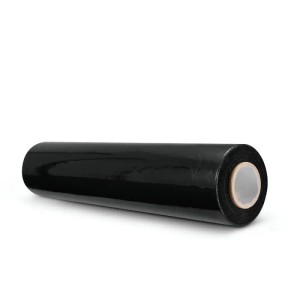 Rolle schwarze DeTec. Stretchfolie, 300m, zur sicheren Verpackung und zum Versand.