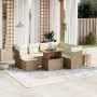 Beige 8-tlg. Garten-Sofagarnitur aus Polyrattan mit Tisch und Kissen für Terrasse und Garten.
