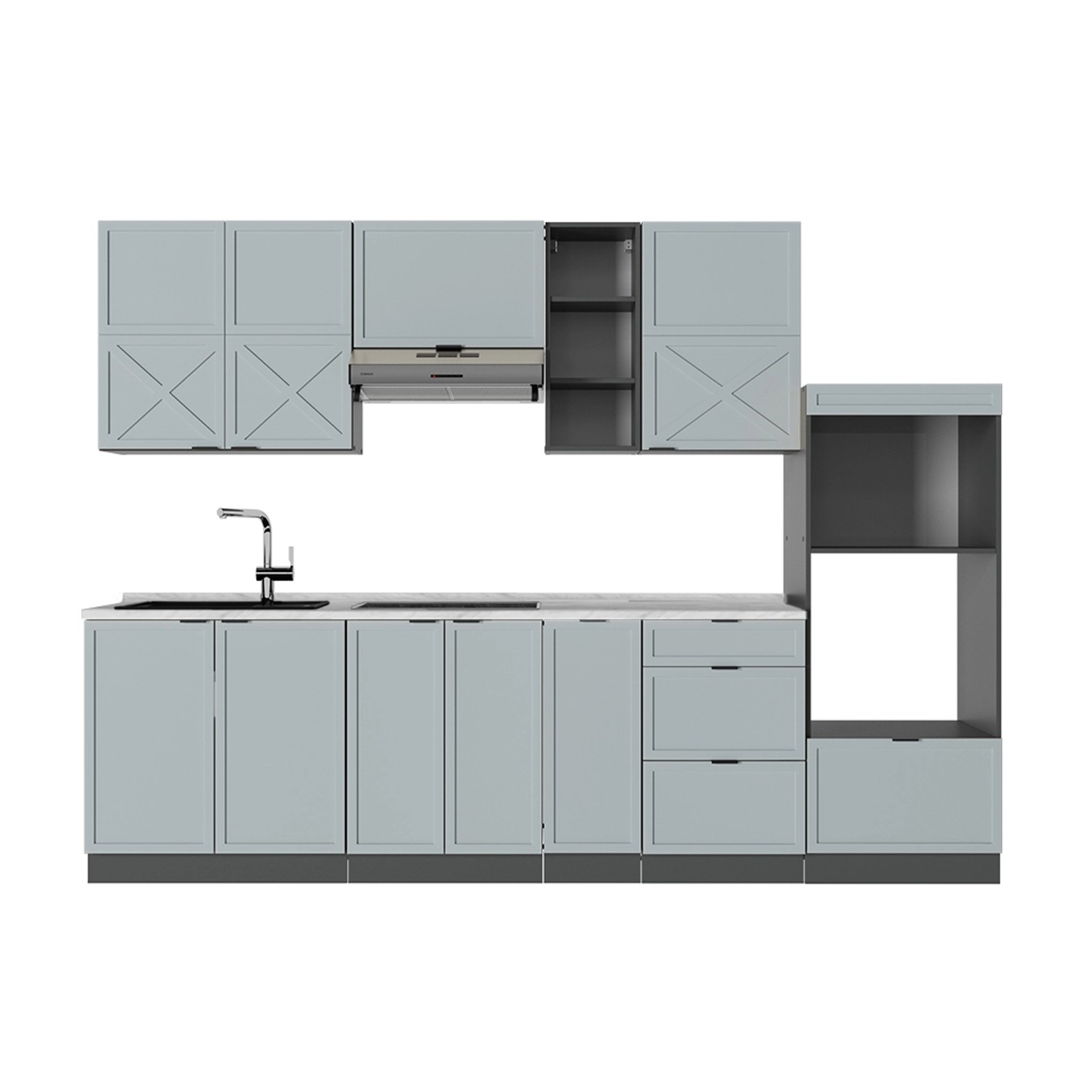 Vicco Fame-Line Küchenzeile Hellblau-grau/Anthrazit 280 cm AP Marmor günstig online kaufen