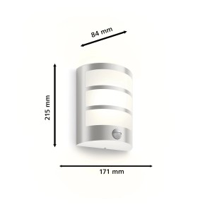Philips Python LED-Aussenwandleuchte mit Bewegungssensor, Edelstahl, Abmessungen.