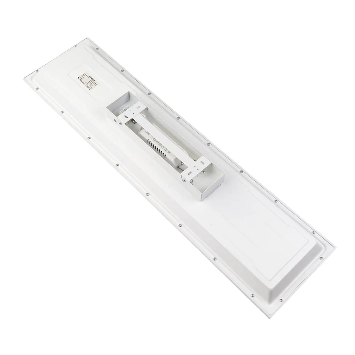 Rückseite des weißen LUXULA LITEQ LED Panel 100x25cm für Büros.