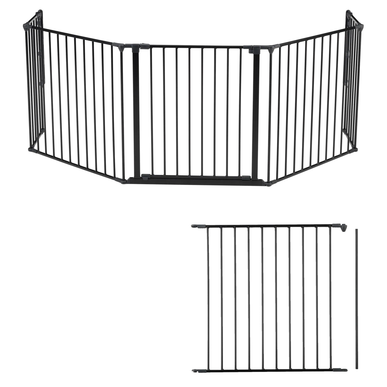 Kaminofenschutzgitter Ben aus Metall, flexibel aufstellbar, Höhe 71 cm, Länge 90-278 cm.