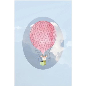 Komar Wandbild Happy Blue: Reh im rosa Heißluftballon vor blauem Himmel.