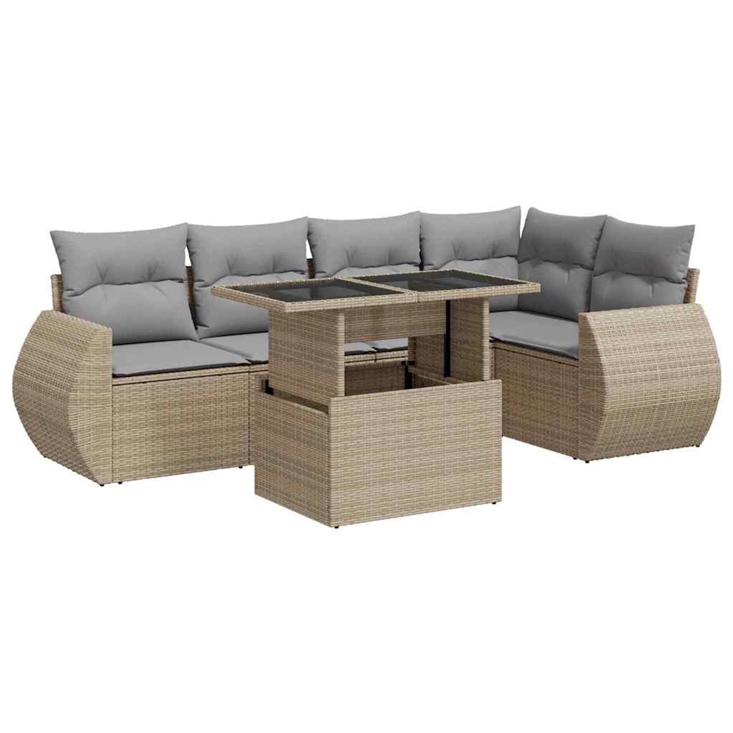 vidaXL 6-Tlg Garten-Sofagarnitur mit Kissen Beige Poly Rattan 3326640 günstig online kaufen