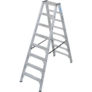 Krause Doppelleiter Stabilo mit 2x8 Stufen, silberfarben, für sicheren Stand bei Arbeiten.