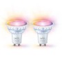 Zwei WiZ LED-Spots GU10, 4,7W, transparent. Smarte Glühlampen mit Farbwechsel für stimmungsvolles Licht.