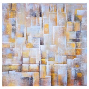 Abstraktes MCW Ölgemälde Cubes, handgemalt auf Leinwand, mit geometrischen Formen in Beige, Gelb, Blau. Dekoartikel.