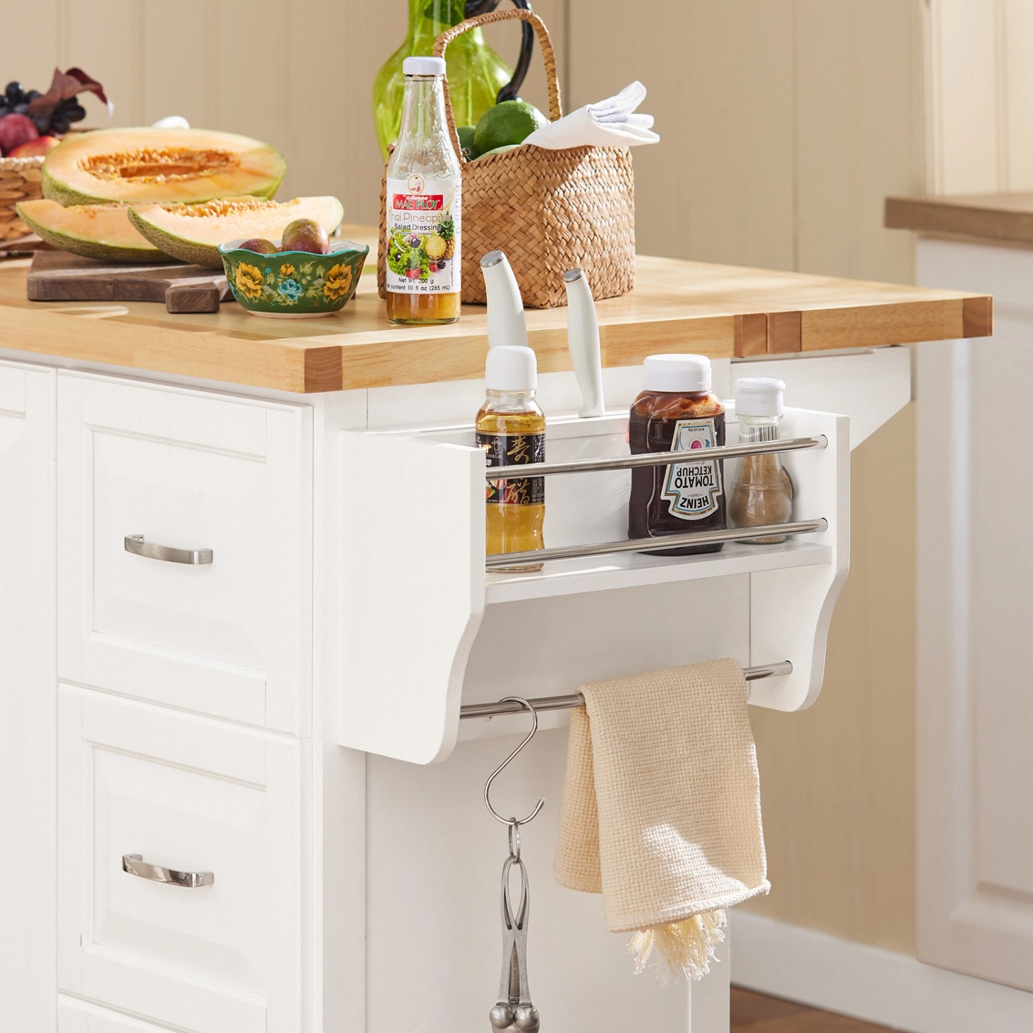 SoBuy Küchenwagen FKW41-WN mit erweiterbarer Arbeitsfläche und Schubladen.