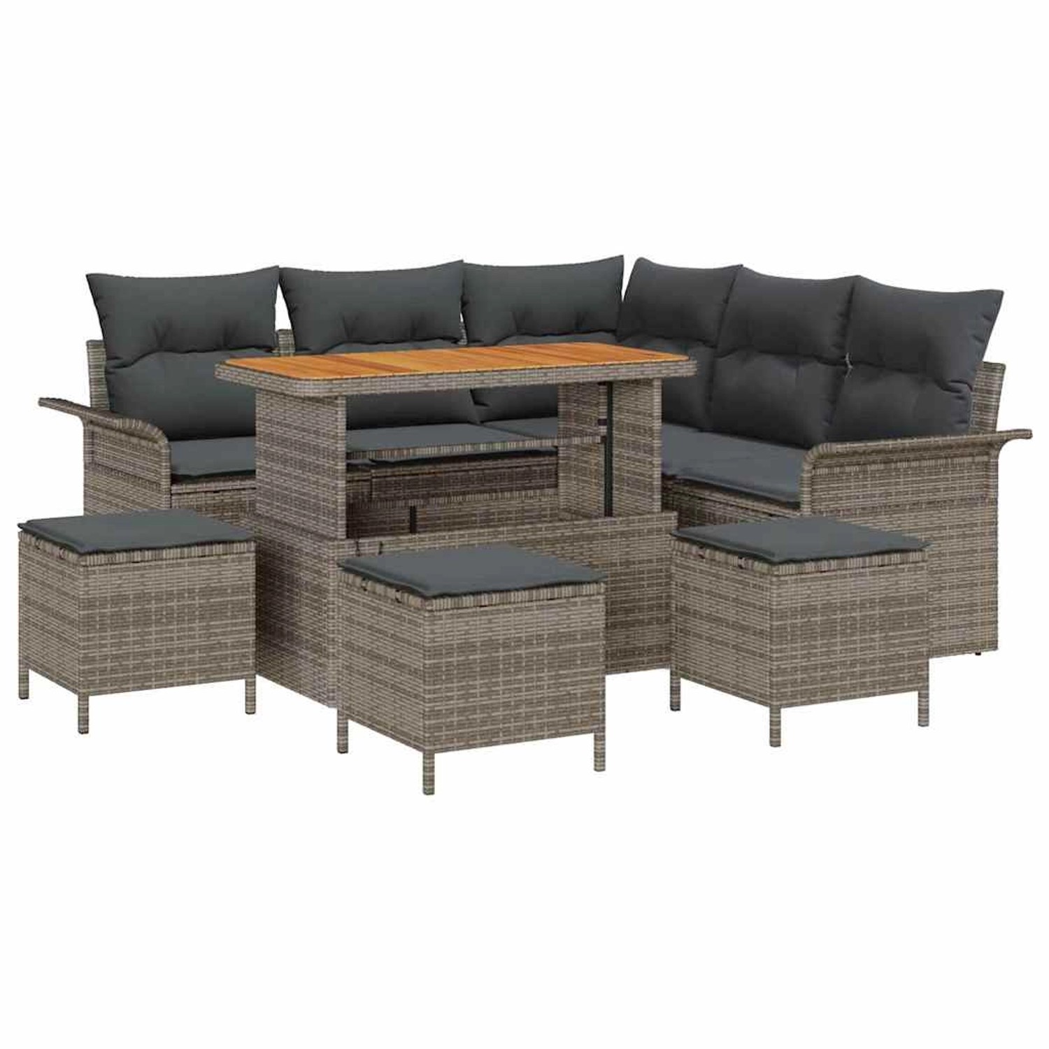 vidaXL Garten-Sofa-Set Höhenverstellbar 9-Tlg Grau Poly Rattan 3362143 günstig online kaufen