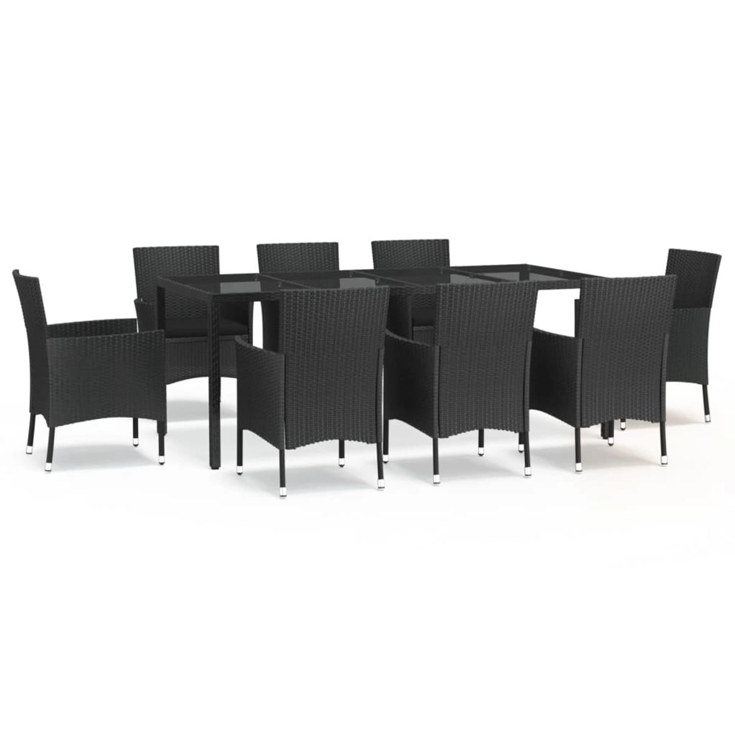 vidaXL 9-Tlg Garten-Essgruppe mit Kissen Schwarz Poly Rattan 3187329
