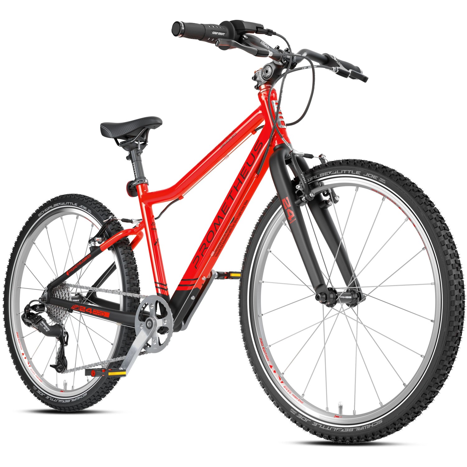 PROMETHEUS BIKES Kinderfahrrad 24 Zoll PRO ab 7 Jahren Ultraleicht 8-Gang SRAM Schaltung Premium Rot Schwarz