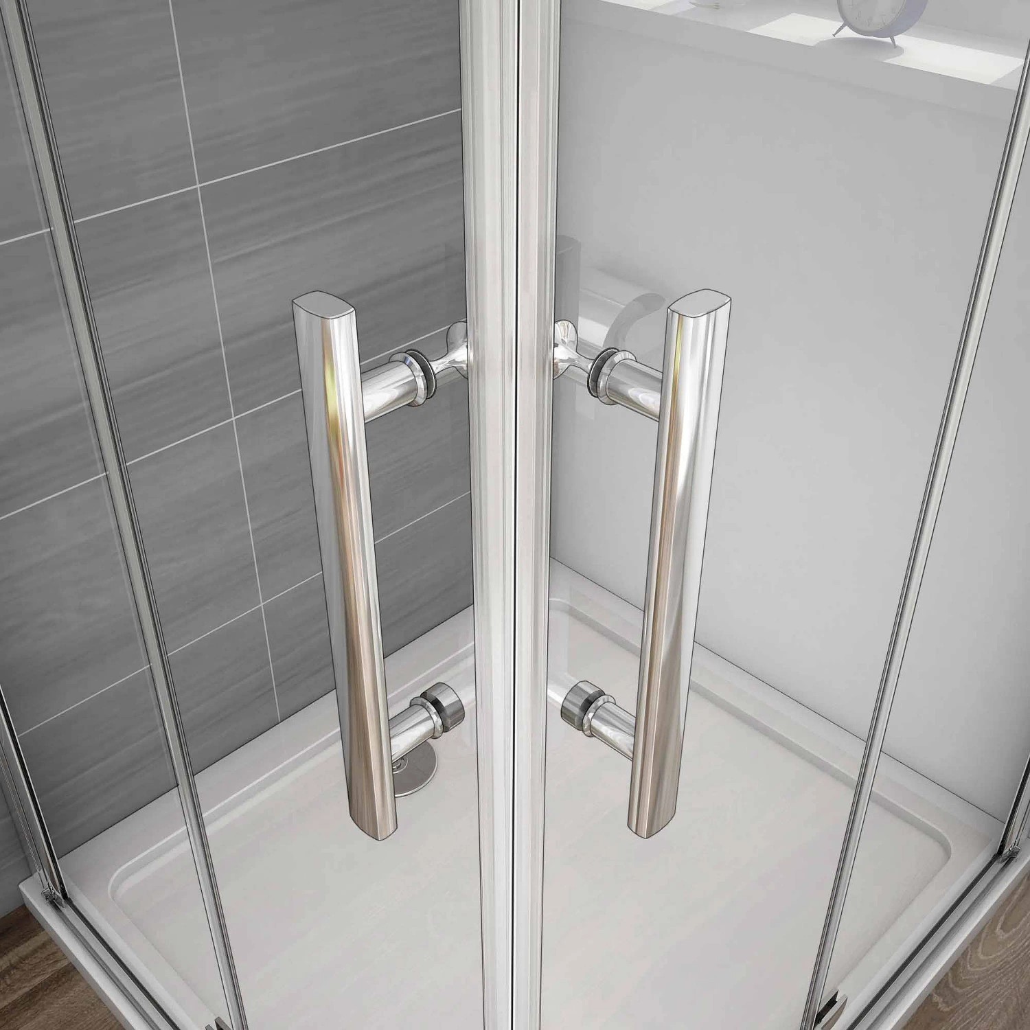 AICA Falttür Dusche 85x70cm mit NANO-Glas, Eckeinstieg mit Chromgriffen.