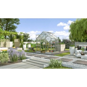 Vitavia Gewächshaus Kapitol 2500 aus Alu mit ESG/HKP Verglasung im Garten.