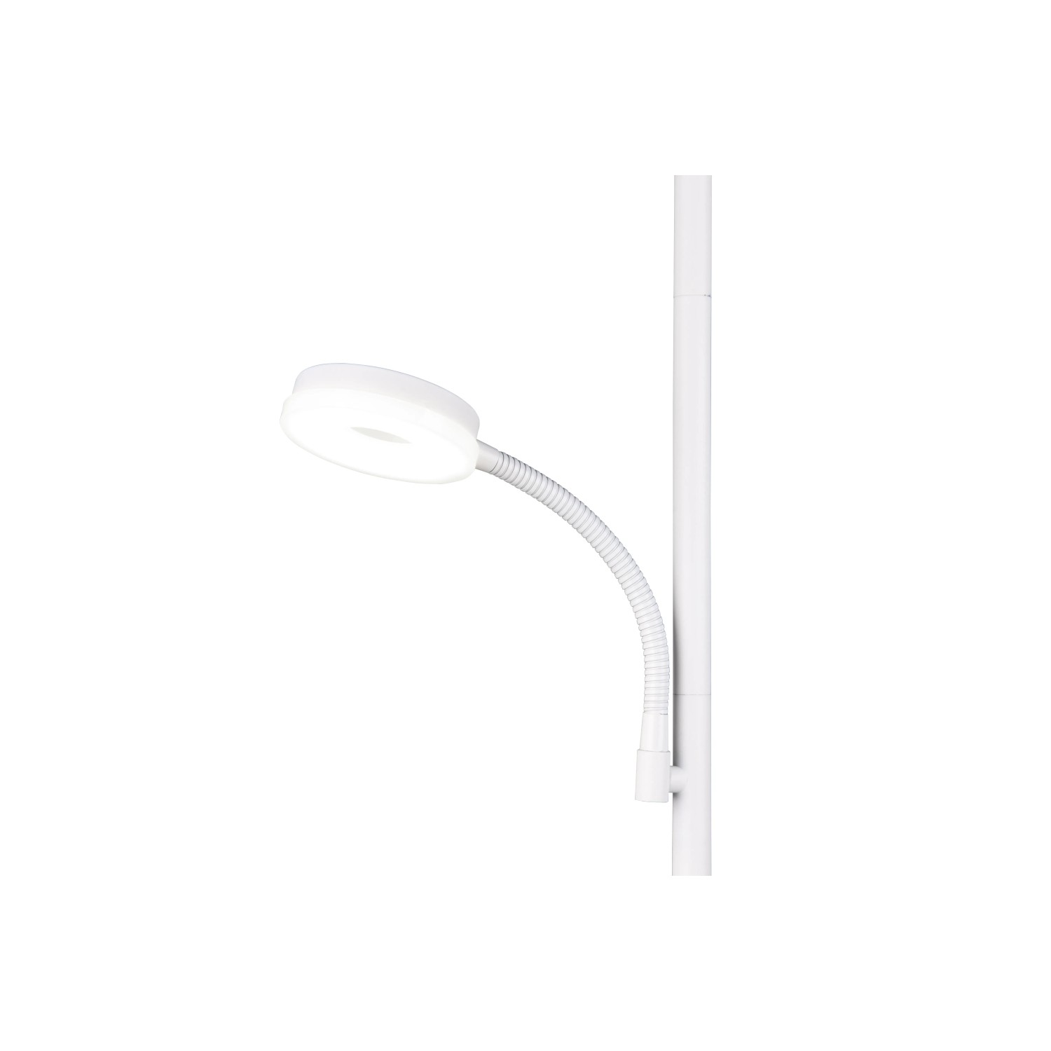 Weiße Reality LED Stehleuchte Specter mit flexiblem Lesearm.