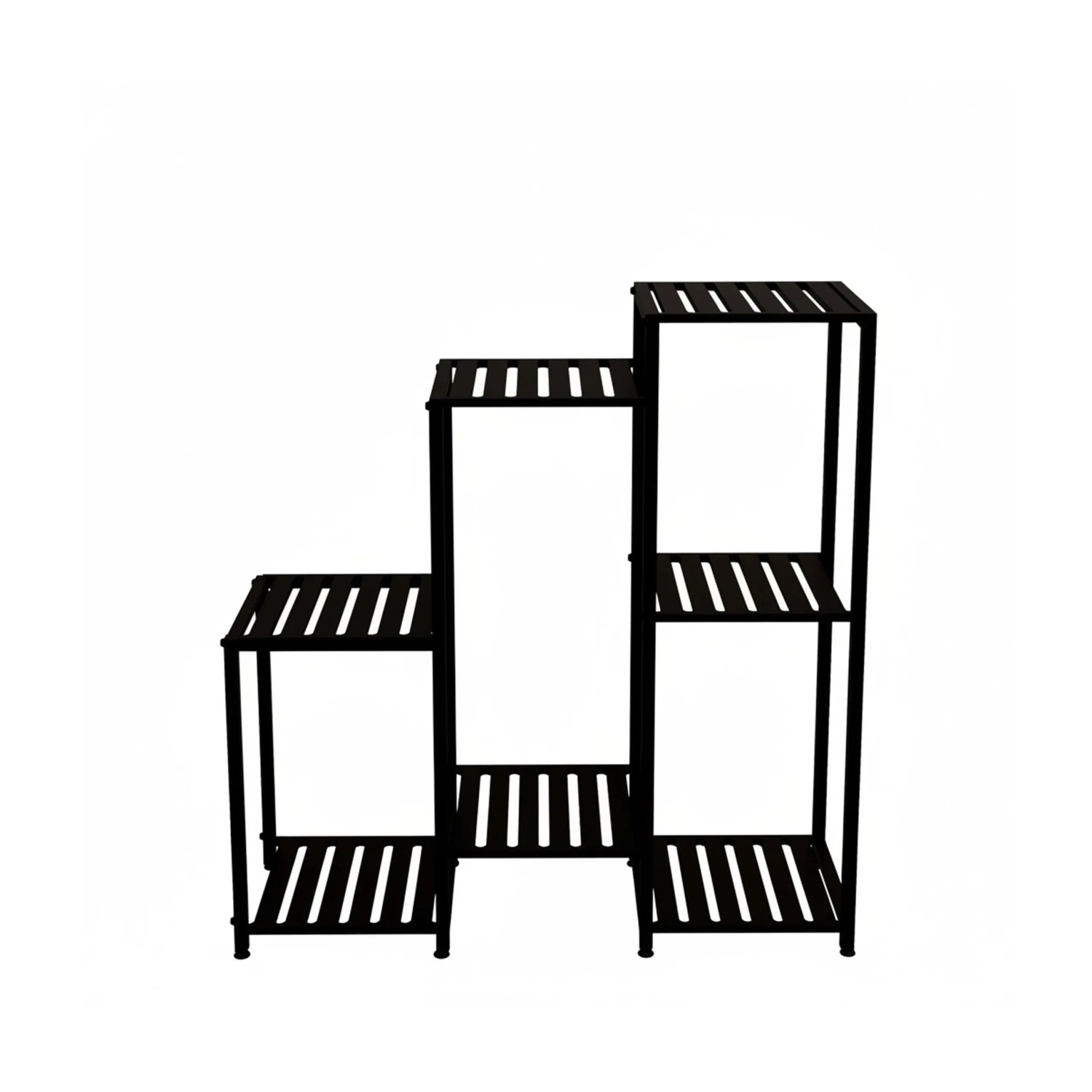 Relaxdays Blumenregal Stahl Schwarz 7 Ablagen Höhenverstellbar 81 cm x 80 cm x 28,5 cm 3,7 kg