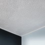 Weiße Decosa Deckenplatte Vienne mit feiner Struktur, geeignet für Zierprofile und Decken.