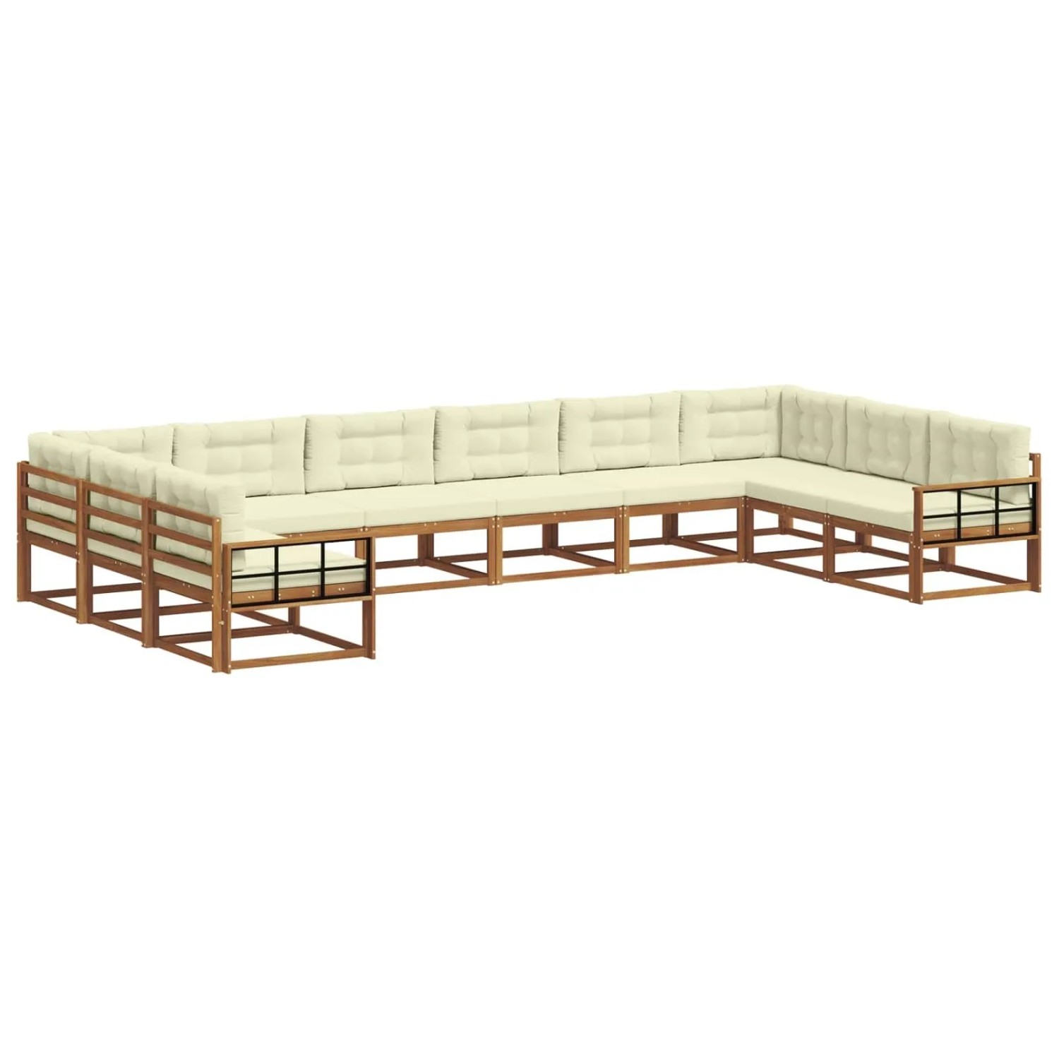 vidaXL Outdoor-Sofagarnitur mit Kissen 10-Tlg Natur und Creme 3368248