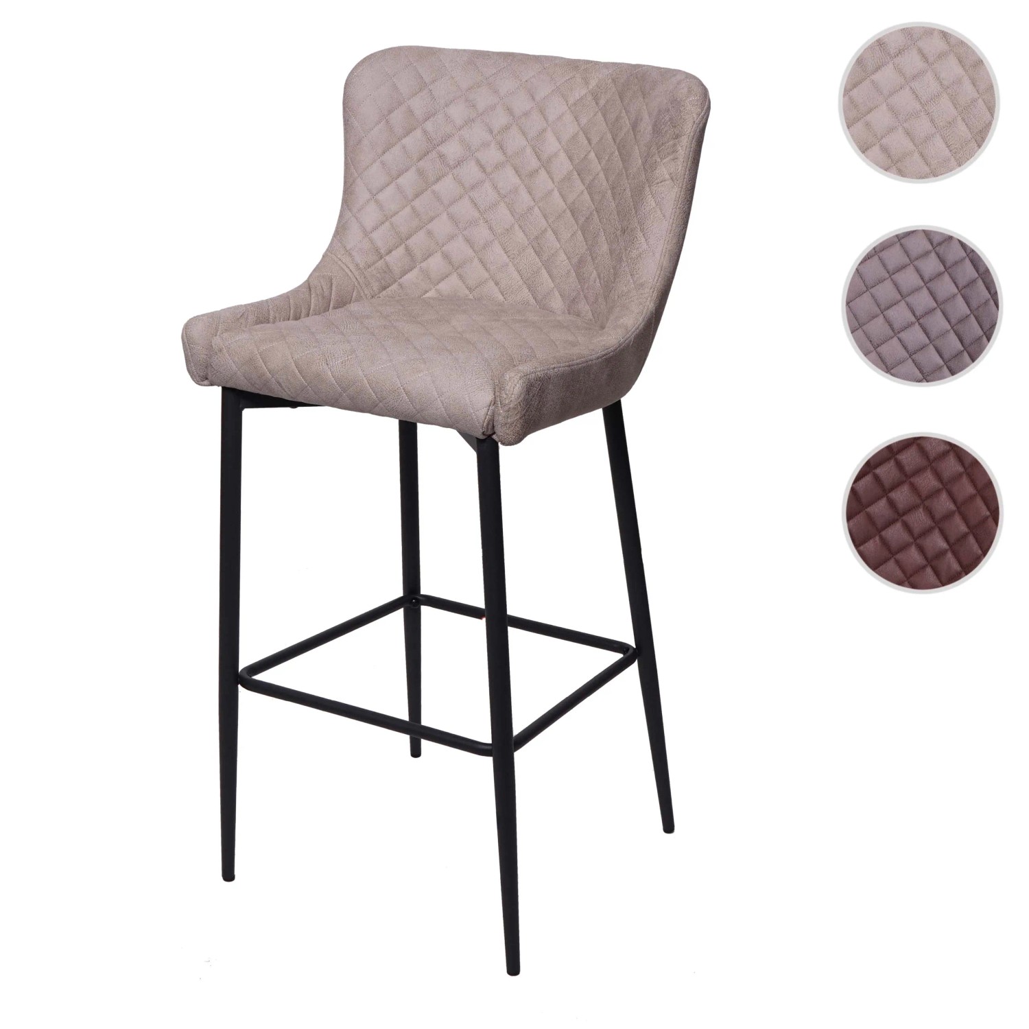 Dunkelgrauer Barhocker mit Lehne, 75cm Sitzhöhe, Vintage-Design, Metallfußablage, Stoffbezug.