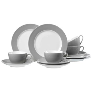 Ritzenhoff & Breker Doppio Kaffeeservice, 12-teilig, grau. Geschirr-Set mit Tassen, Untertassen und Tellern.