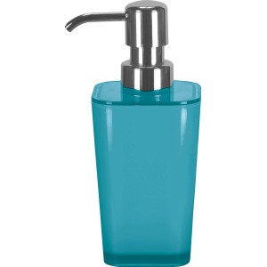 Türkiser Seifenspender "Easy" von Kleine Wolke aus Kunststoff mit Chrom-Pumpe.