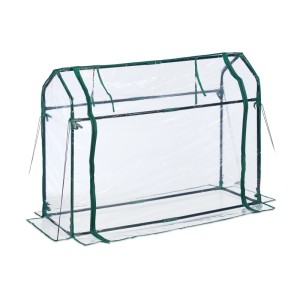 Relaxdays Foliengewächshaus PVC Transparent Dunkelgrün Mit Aufrollbarer Tür Ohne Boden 92 cm x 124 cm x 42 cm 1,85 kg