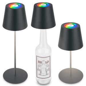Brilo LED Akku Tischleuchte 3in1 Anthrazit, mit Flaschenaufsatz und RGB-Funktion.