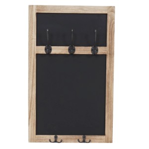 Wandgarderobe C51 mit Kreidetafel, naturbraunem Holzrahmen und sechs Haken.